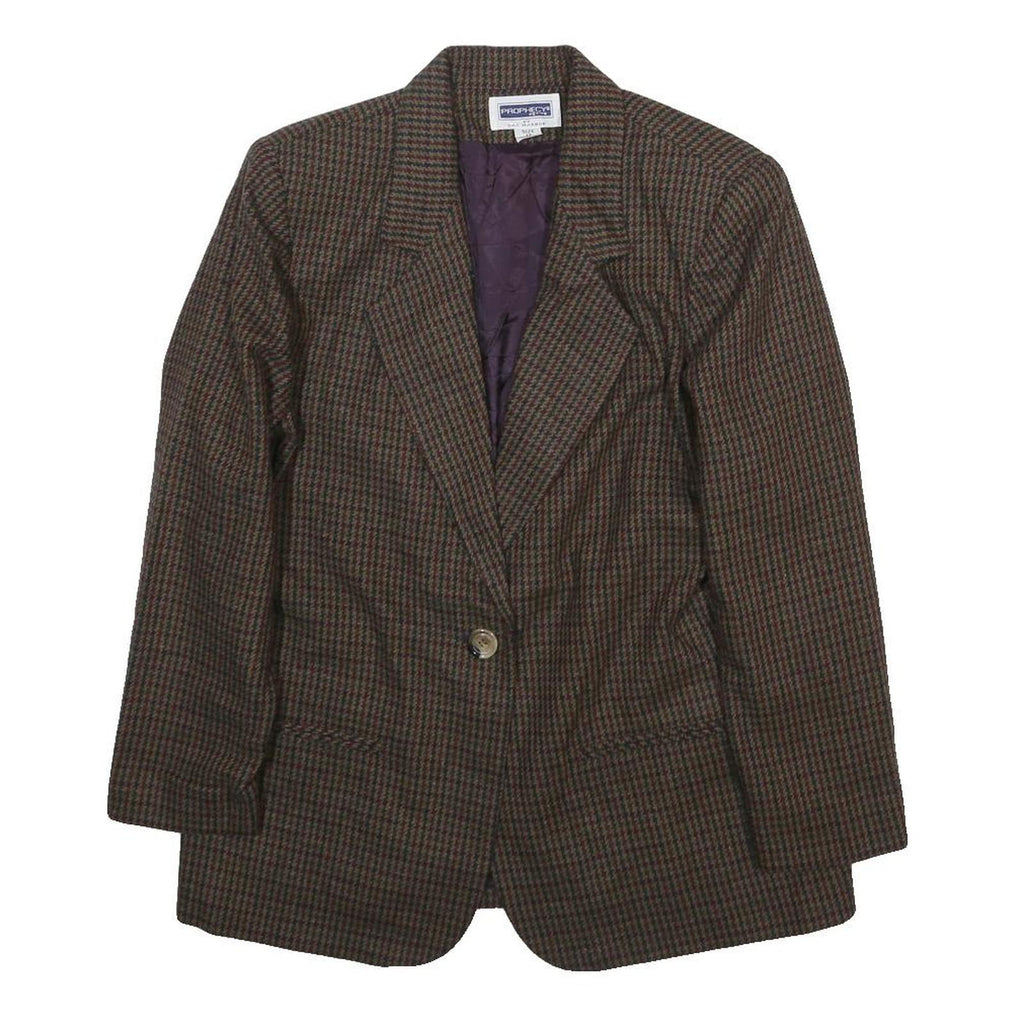 PROPHECY BY SAG HARBOR Womens Brown Wool Blend Button Jacket M Check Classic