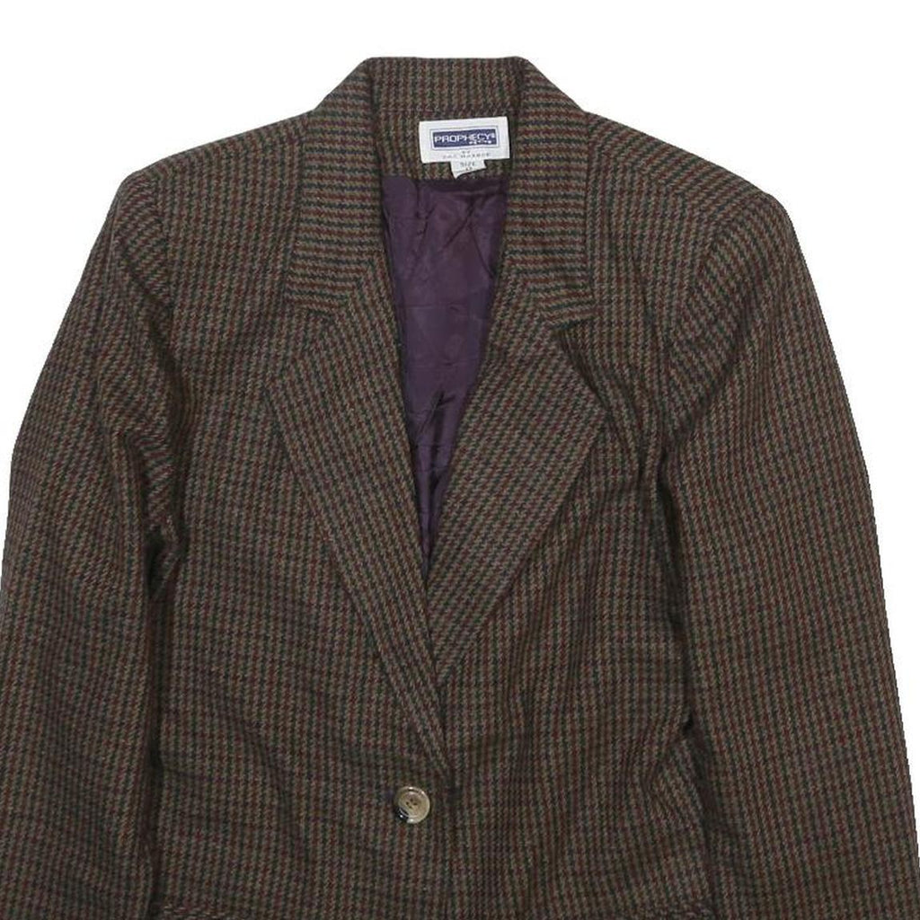 PROPHECY BY SAG HARBOR Womens Brown Wool Blend Button Jacket M Check Classic