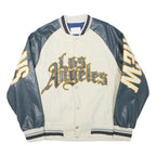 STIWAUP Mens Cream & Grey Los Angeles Graphic Button Jacket L Cotton Blend