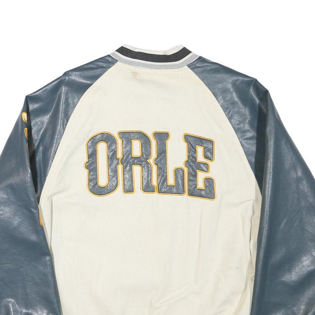 STIWAUP Mens Cream & Grey Los Angeles Graphic Button Jacket L Cotton Blend