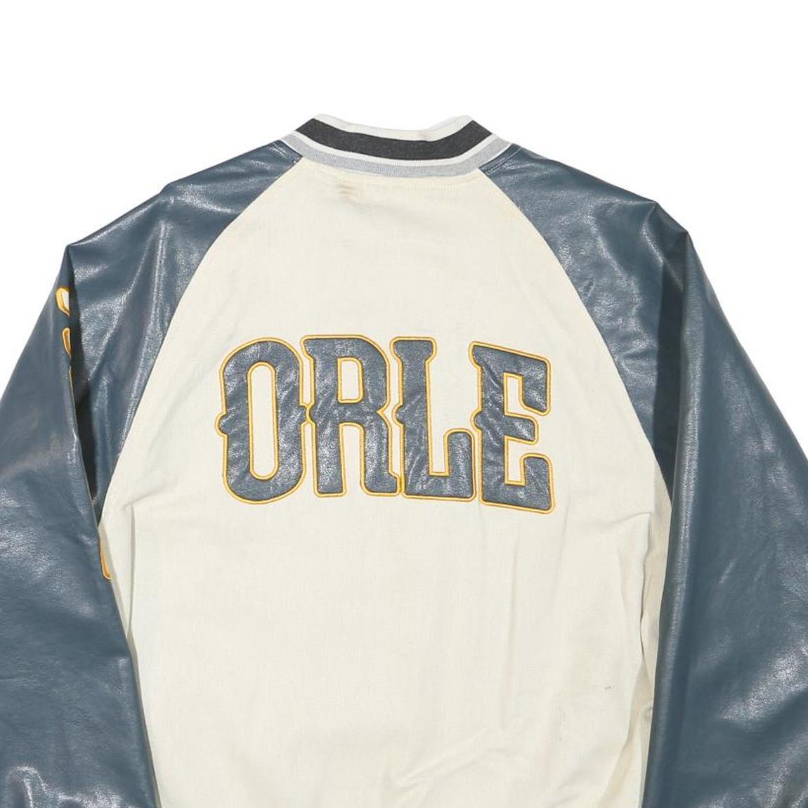 STIWAUP Mens Cream & Grey Los Angeles Graphic Button Jacket L Cotton Blend