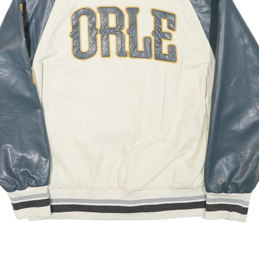 STIWAUP Mens Cream & Grey Los Angeles Graphic Button Jacket L Cotton Blend