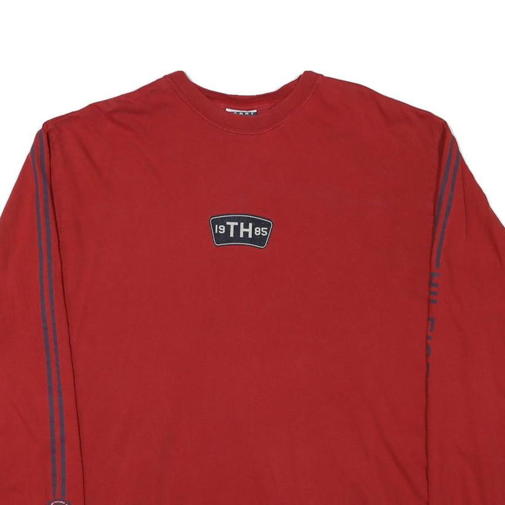 TOMMY HILFIGER Mens Red Long Sleeve Crew Neck Cotton Blend L Casual Sports