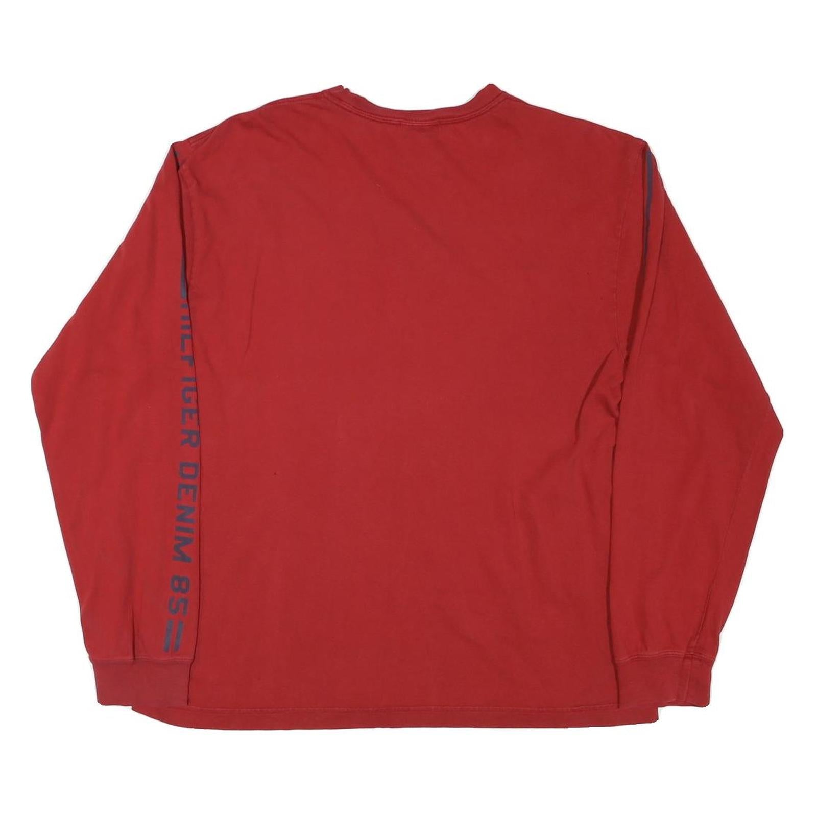 TOMMY HILFIGER Mens Red Long Sleeve Crew Neck Cotton Blend L Casual Sports