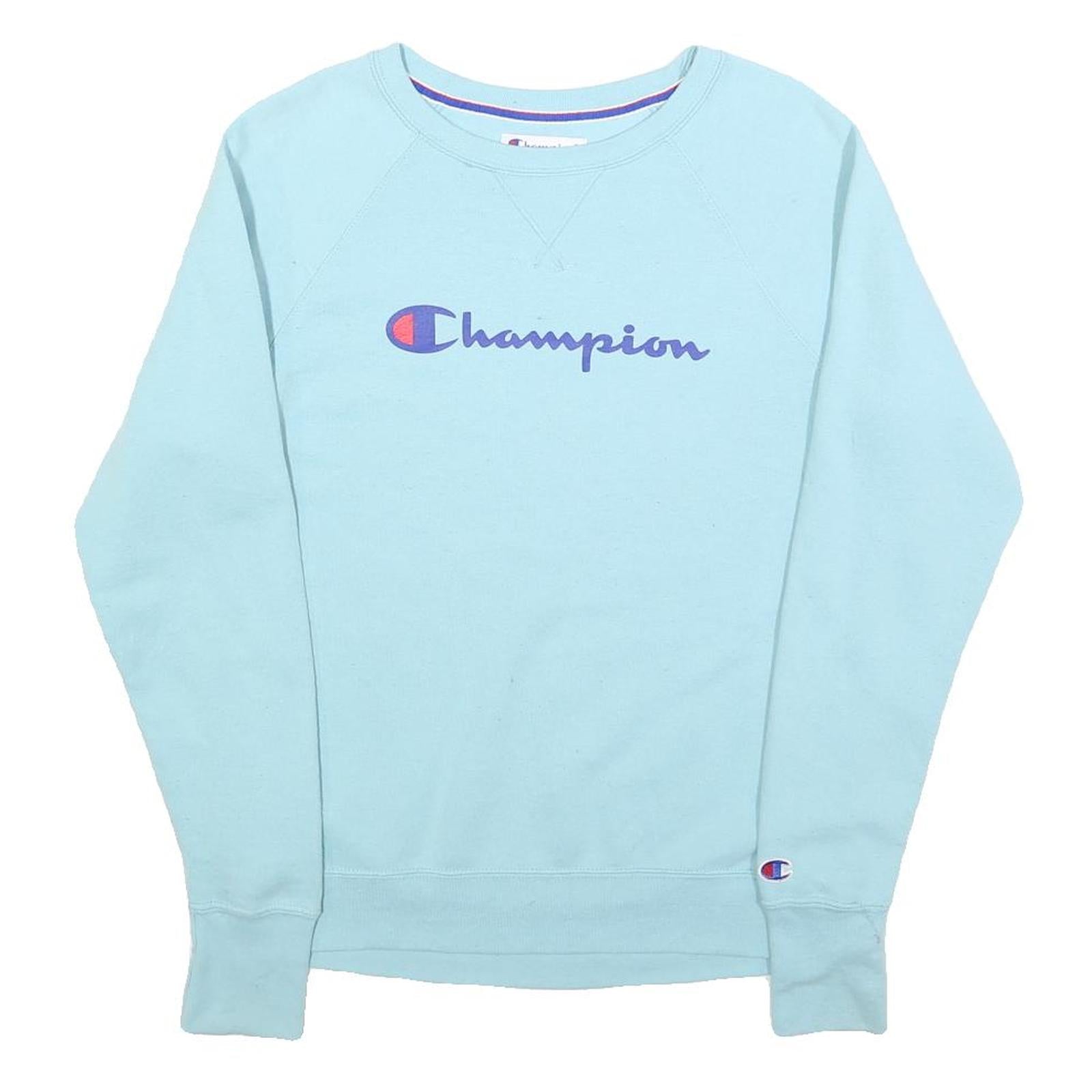 CHAMPION Mens Blue Crew Neck S Cotton Blend Logo Sweatshirt Casual