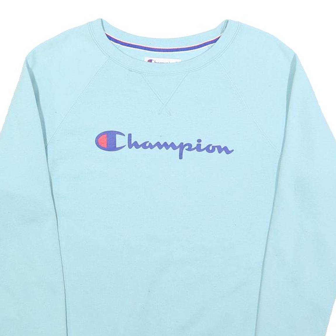 CHAMPION Mens Blue Crew Neck S Cotton Blend Logo Sweatshirt Casual