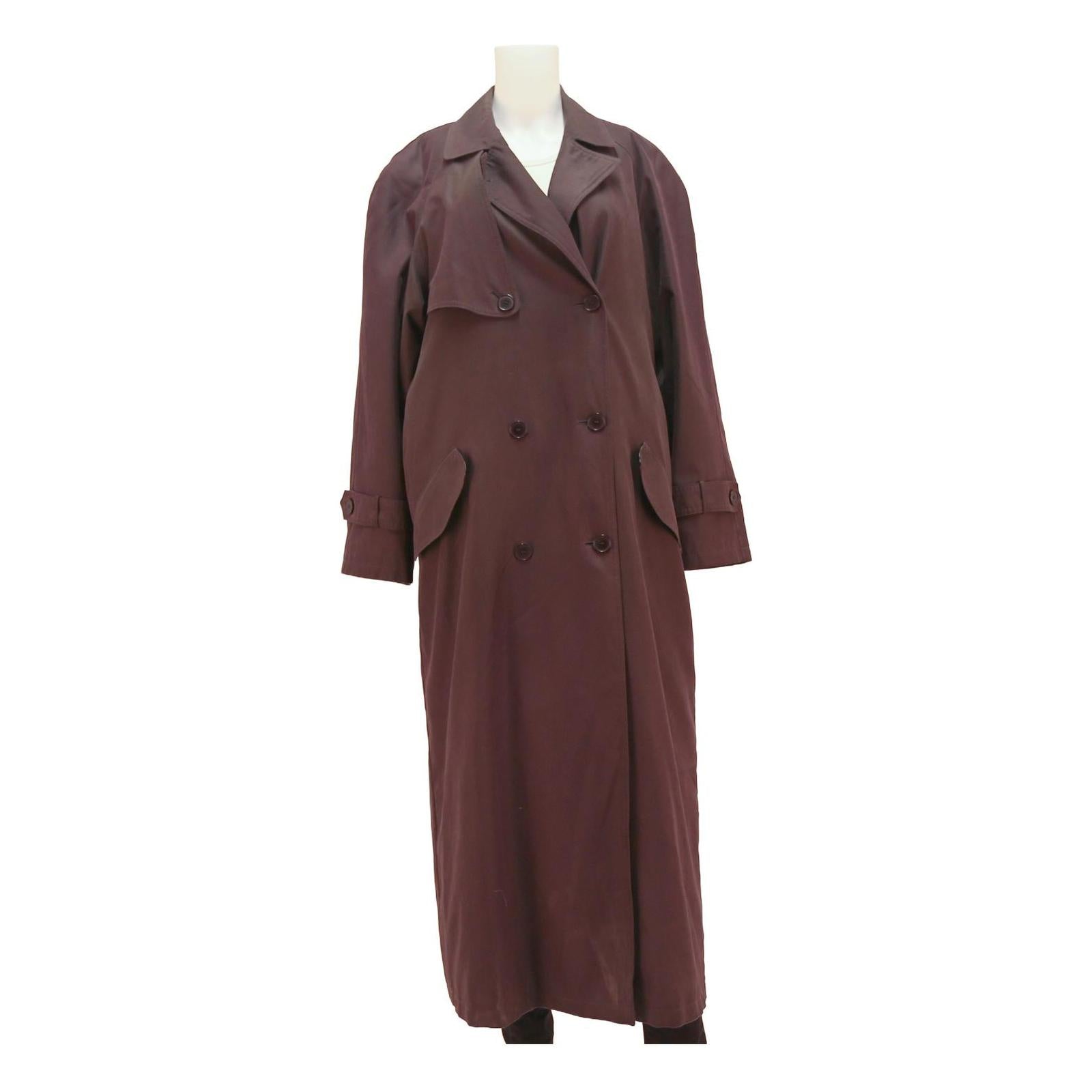 Womens Brown Cotton Blend Long Button Jacket UK 12 Double Breasted Plain Classic