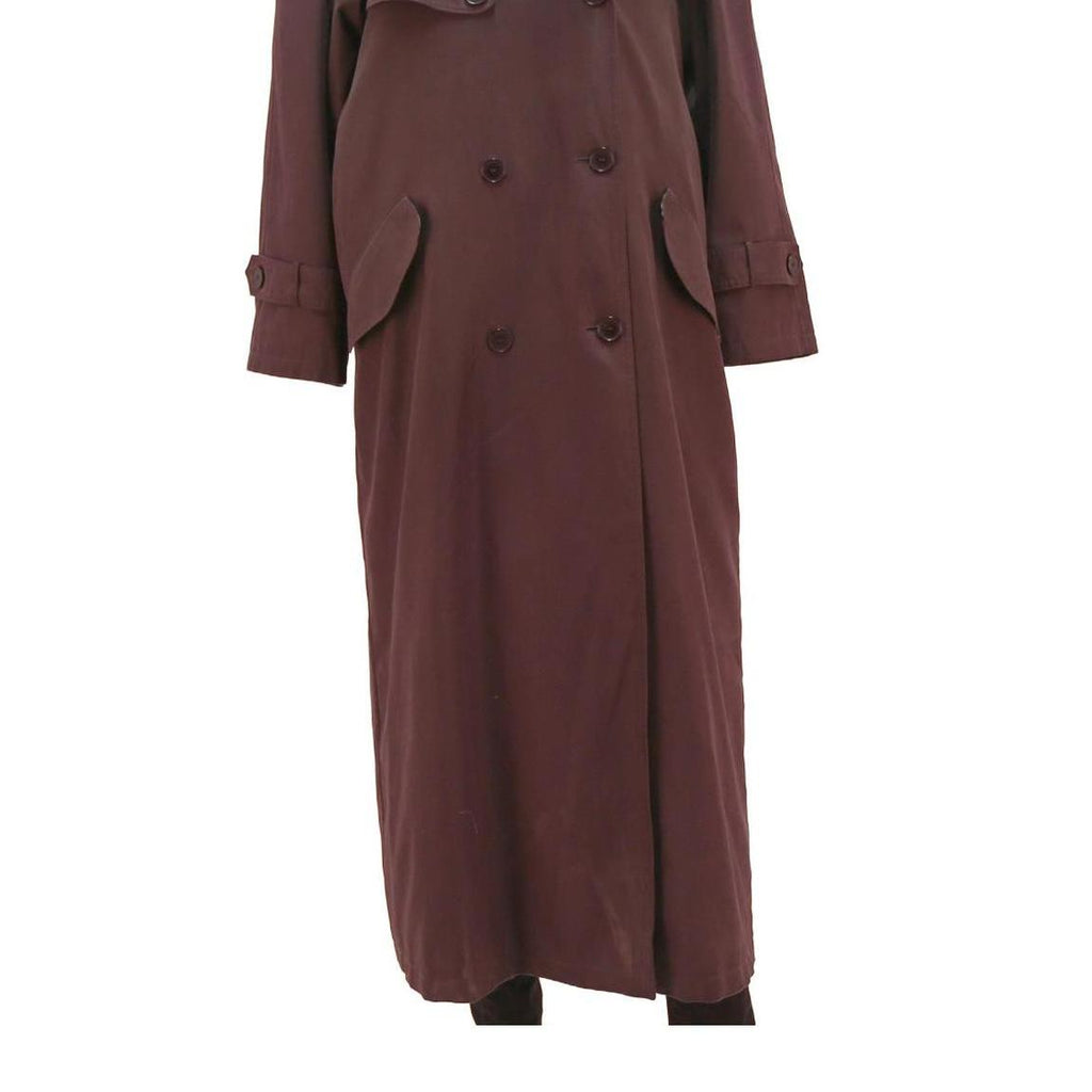 Womens Brown Cotton Blend Long Button Jacket UK 12 Double Breasted Plain Classic