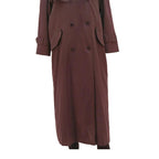 Womens Brown Cotton Blend Long Button Jacket UK 12 Double Breasted Plain Classic