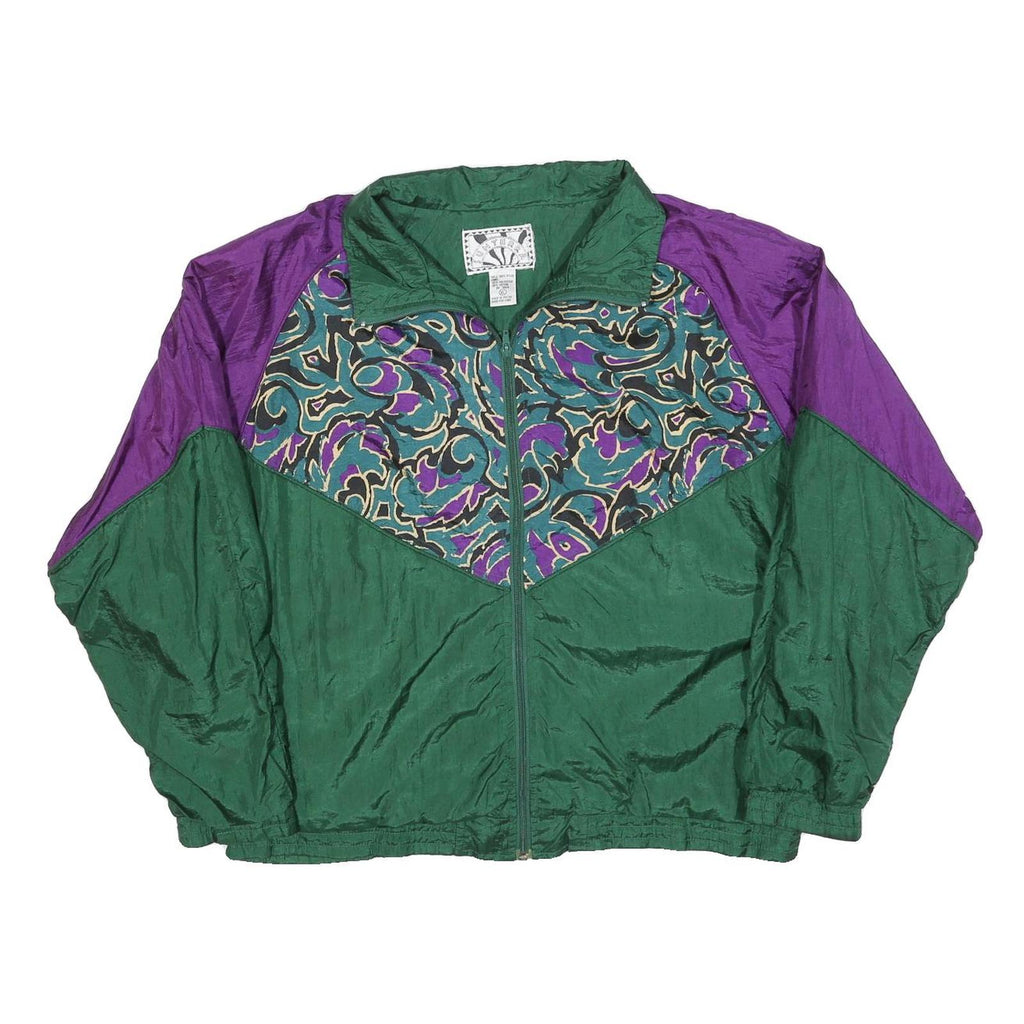 SUNTERRA Womens Green & Purple Nylon Zip Jacket XL Printed Pattern Retro Style