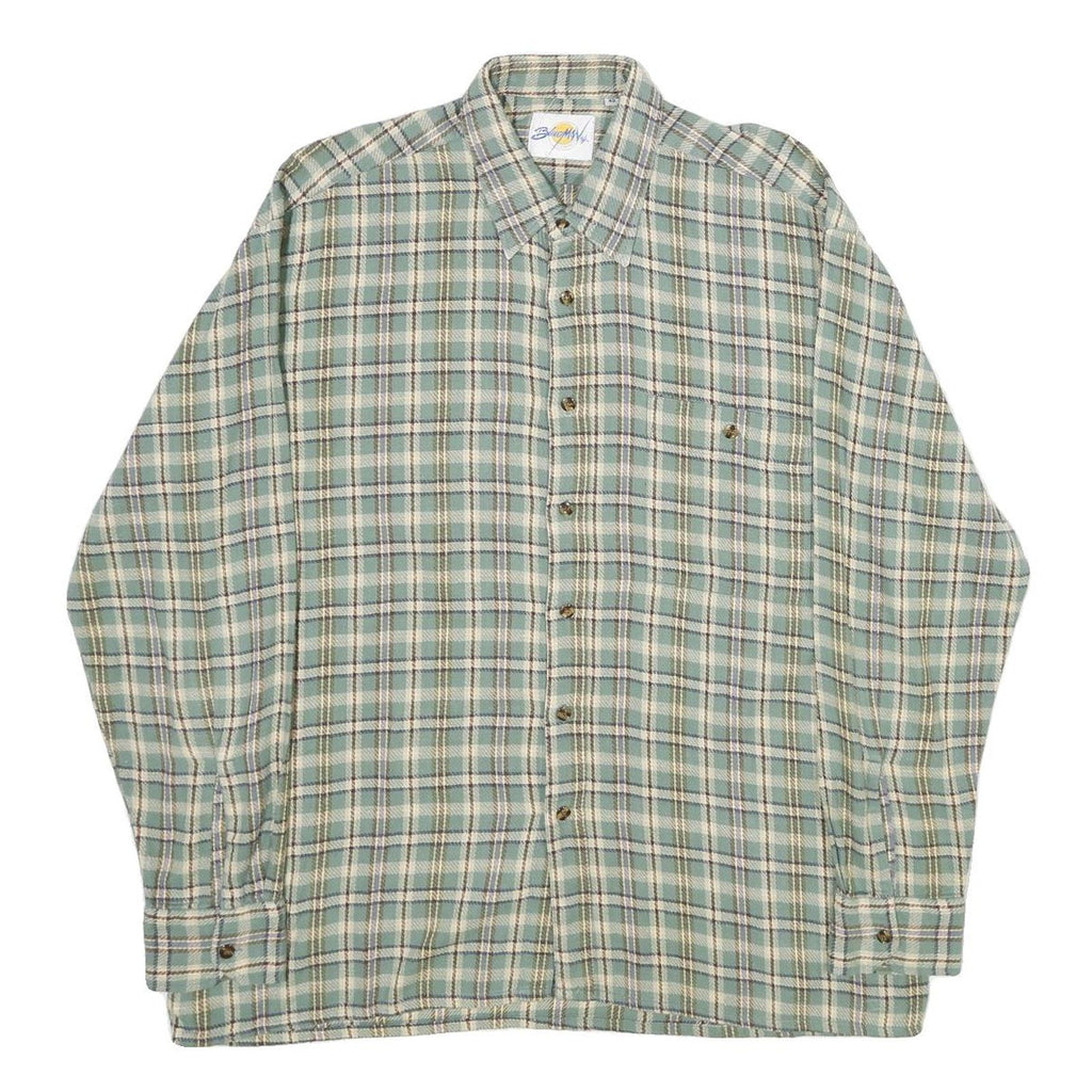 BLUE MAN COMPANY Mens Green & Cream Check Shirt L Cotton Casual Long Sleeve
