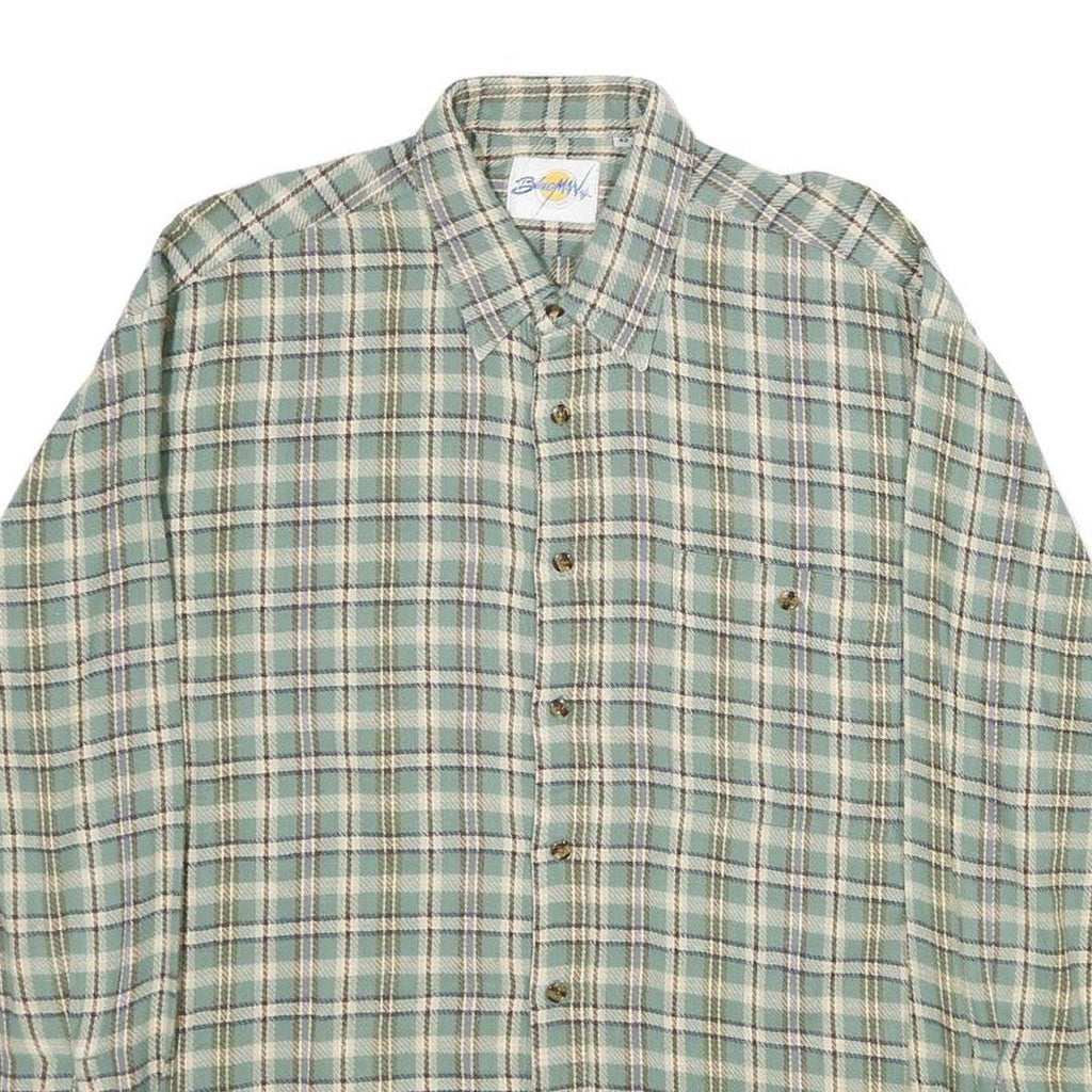 BLUE MAN COMPANY Mens Green & Cream Check Shirt L Cotton Casual Long Sleeve