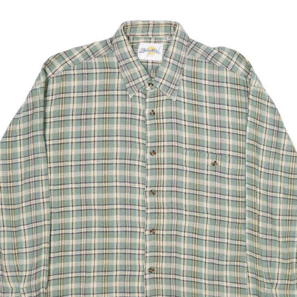 BLUE MAN COMPANY Mens Green & Cream Check Shirt L Cotton Casual Long Sleeve