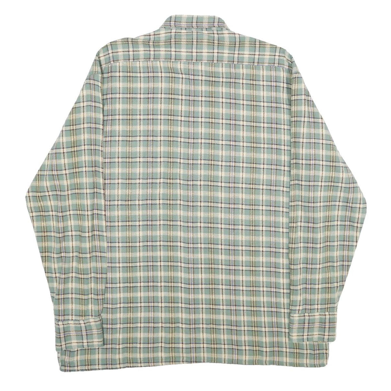 BLUE MAN COMPANY Mens Green & Cream Check Shirt L Cotton Casual Long Sleeve