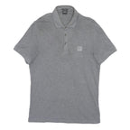 HUGO BOSS Mens Grey Short Sleeve Plain Polo Shirt S Cotton BOSS Logo