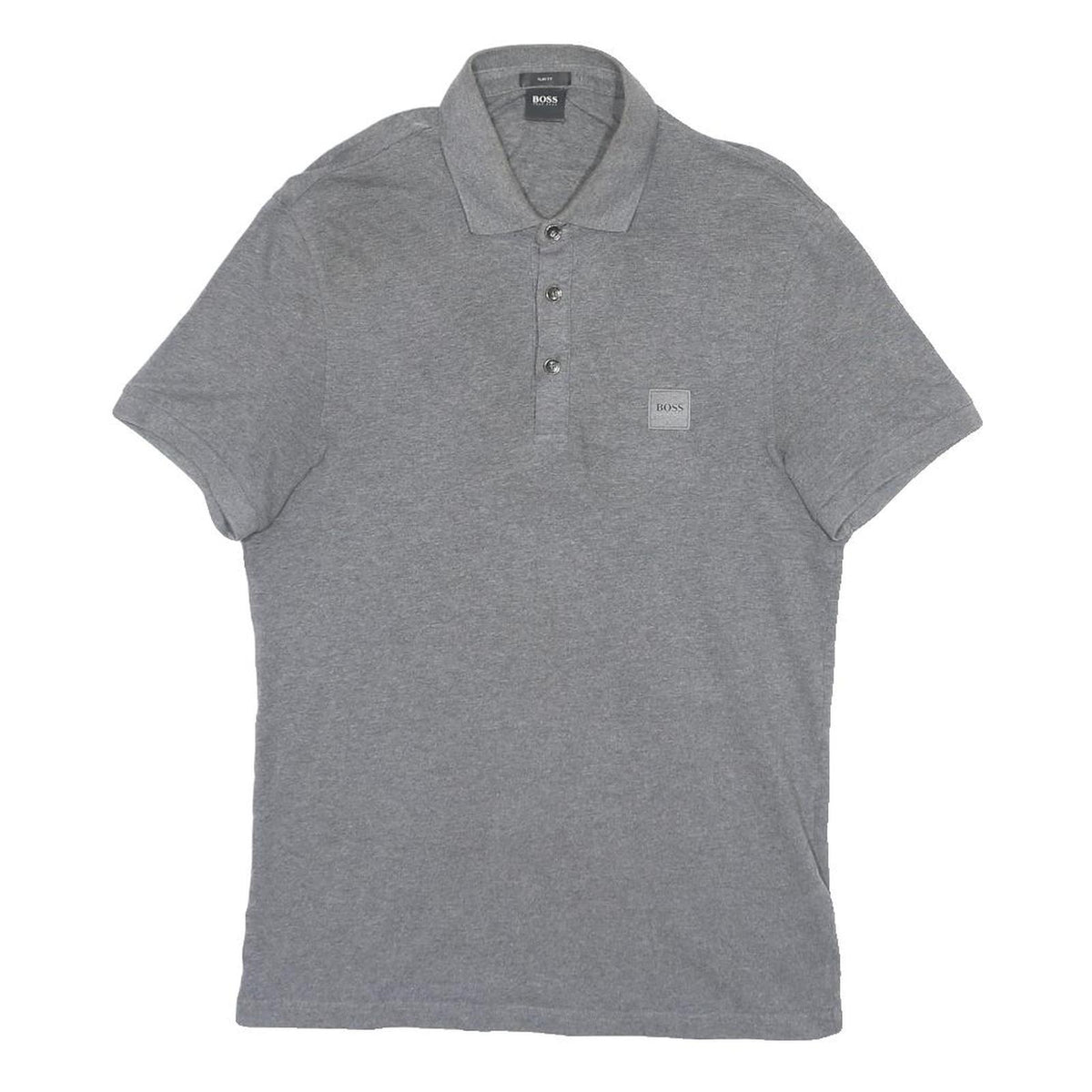 HUGO BOSS Mens Grey Short Sleeve Plain Polo Shirt S Cotton BOSS Logo