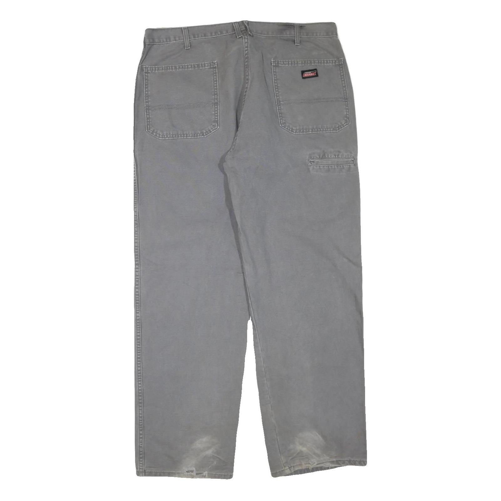 DICKIES Mens Cotton Blend Grey Regular Straight Trousers W38 L32 Workwear