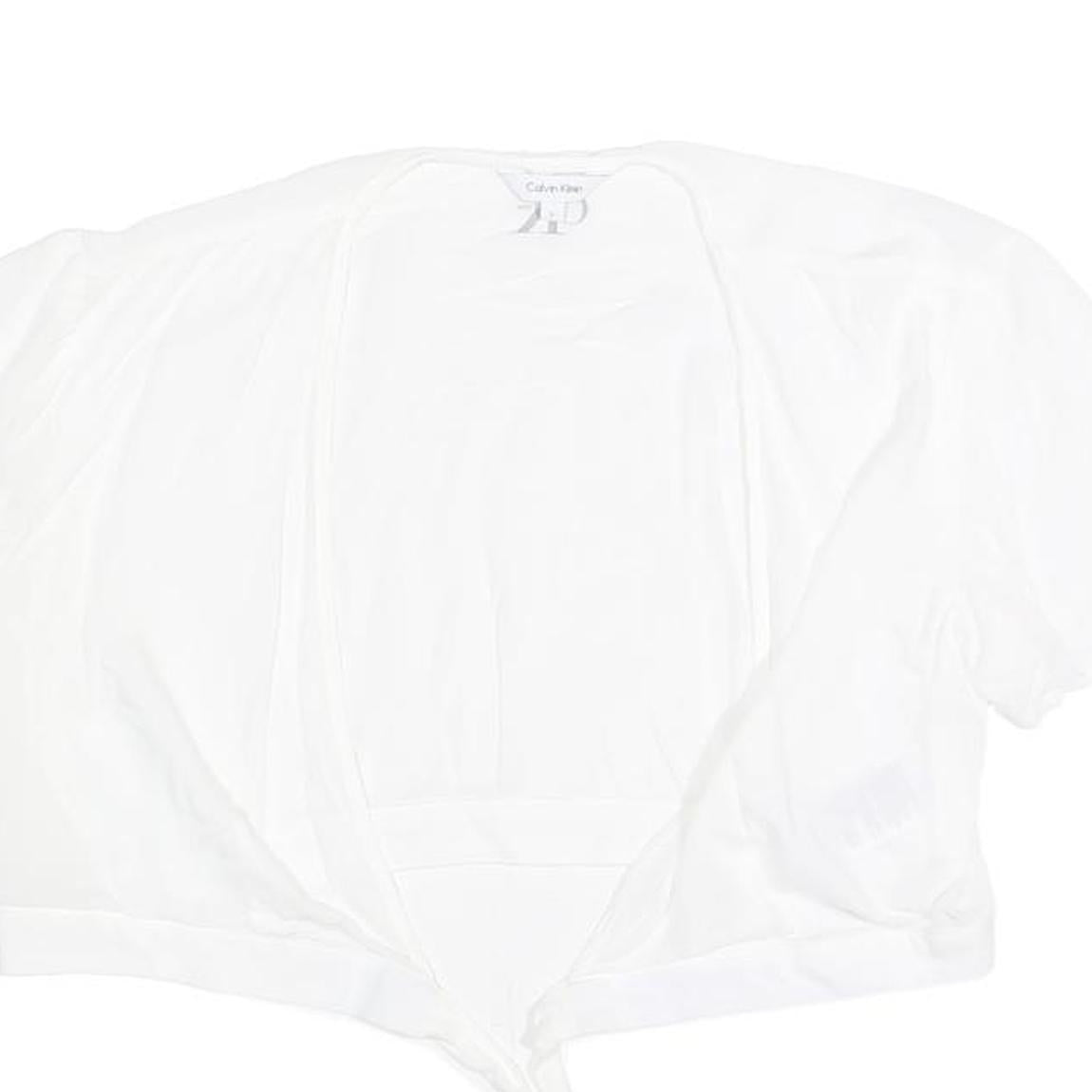 CALVIN KLEIN Womens White Tie Front Cropped Top Short Sleeve Crew Neck L