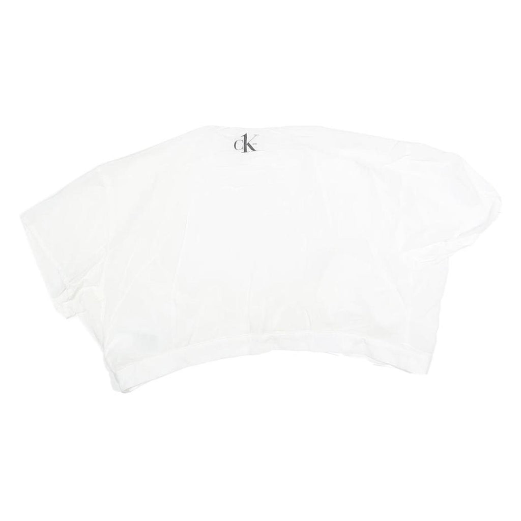 CALVIN KLEIN Womens White Tie Front Cropped Top Short Sleeve Crew Neck L