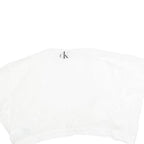 CALVIN KLEIN Womens White Tie Front Cropped Top Short Sleeve Crew Neck L