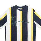 KARL KANI Mens Navy White & Yellow Stripe Graphic T-Shirt S Short Sleeve Crew