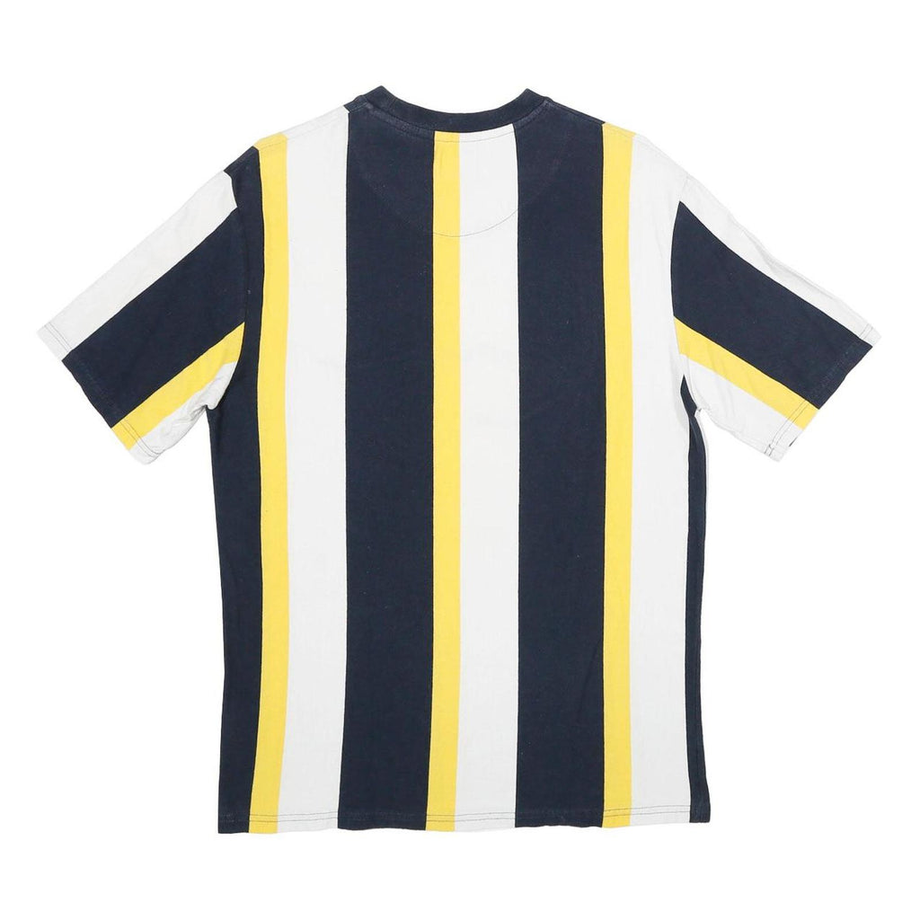 KARL KANI Mens Navy White & Yellow Stripe Graphic T-Shirt S Short Sleeve Crew