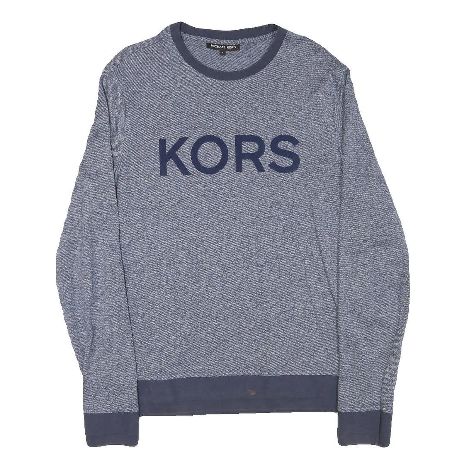 MICHAEL KORS Mens Blue Plain Cotton Blend Crew Neck Basic Knit Jumper M