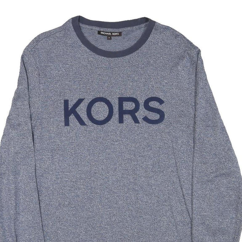 MICHAEL KORS Mens Blue Plain Cotton Blend Crew Neck Basic Knit Jumper M