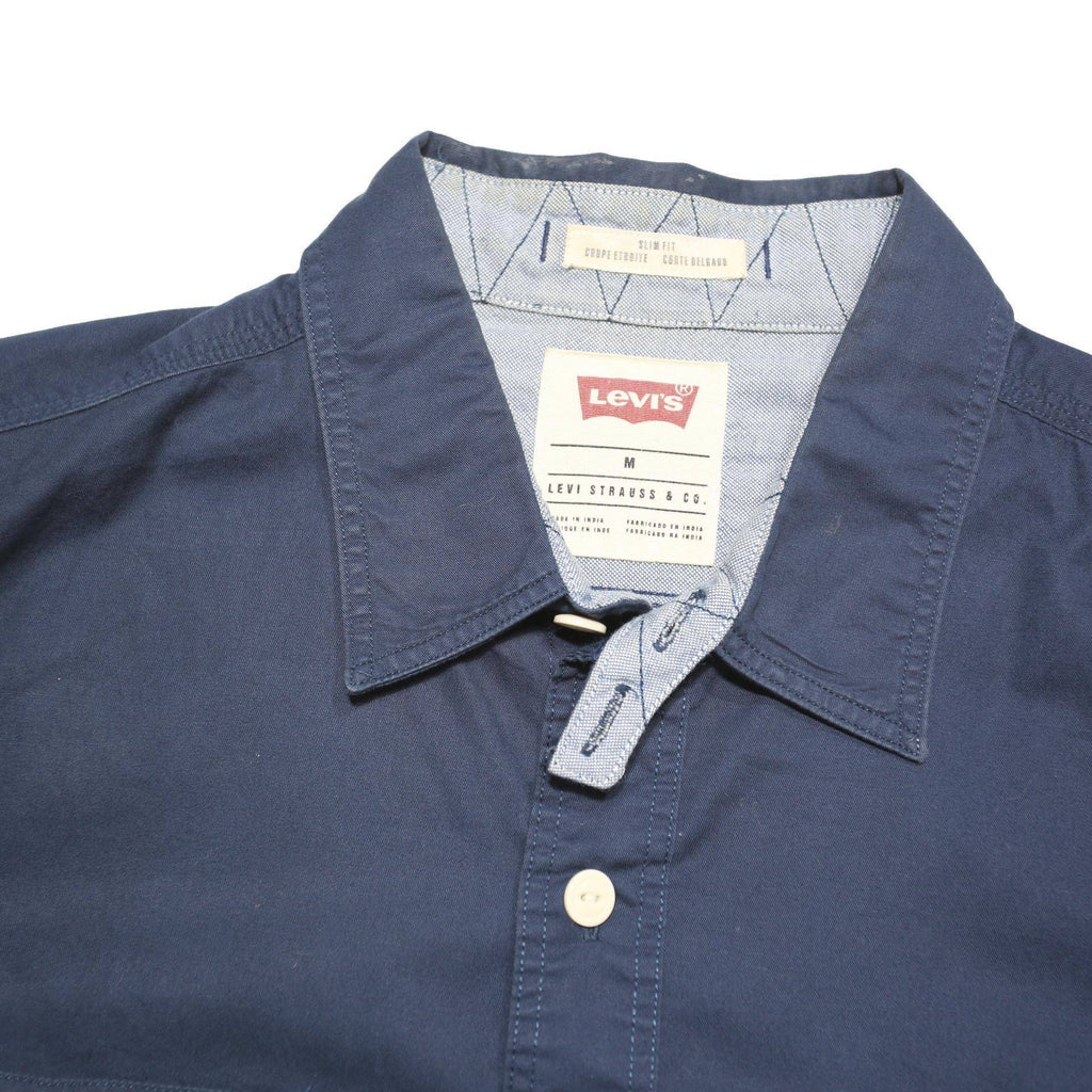 LEVI'S Mens Navy Blue Cotton Blend Shirt M Button Long Sleeve Casual Work Style