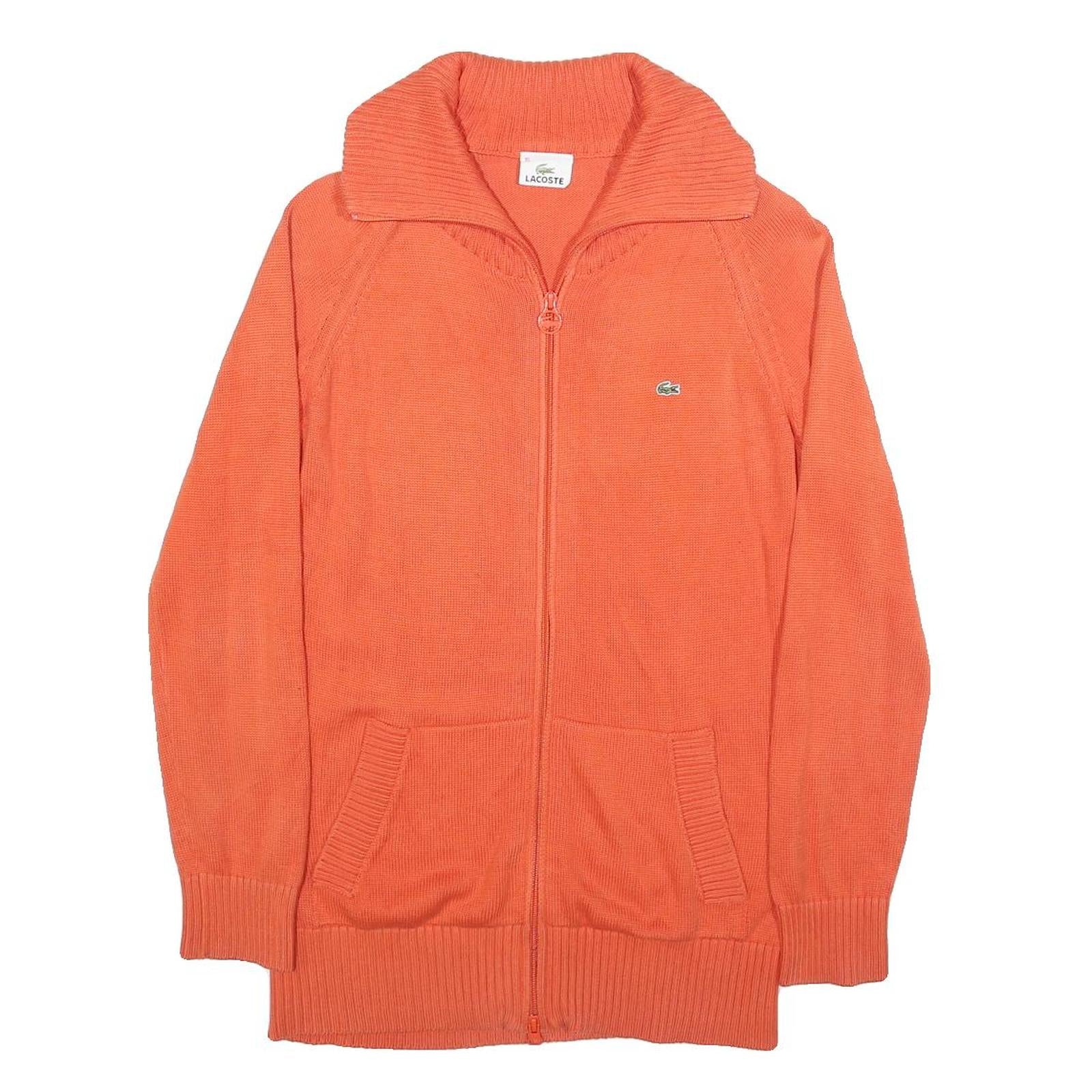 LACOSTE Mens Orange Pullover Plain Crew Neck Basic Knit S Zip Jumper Cotton