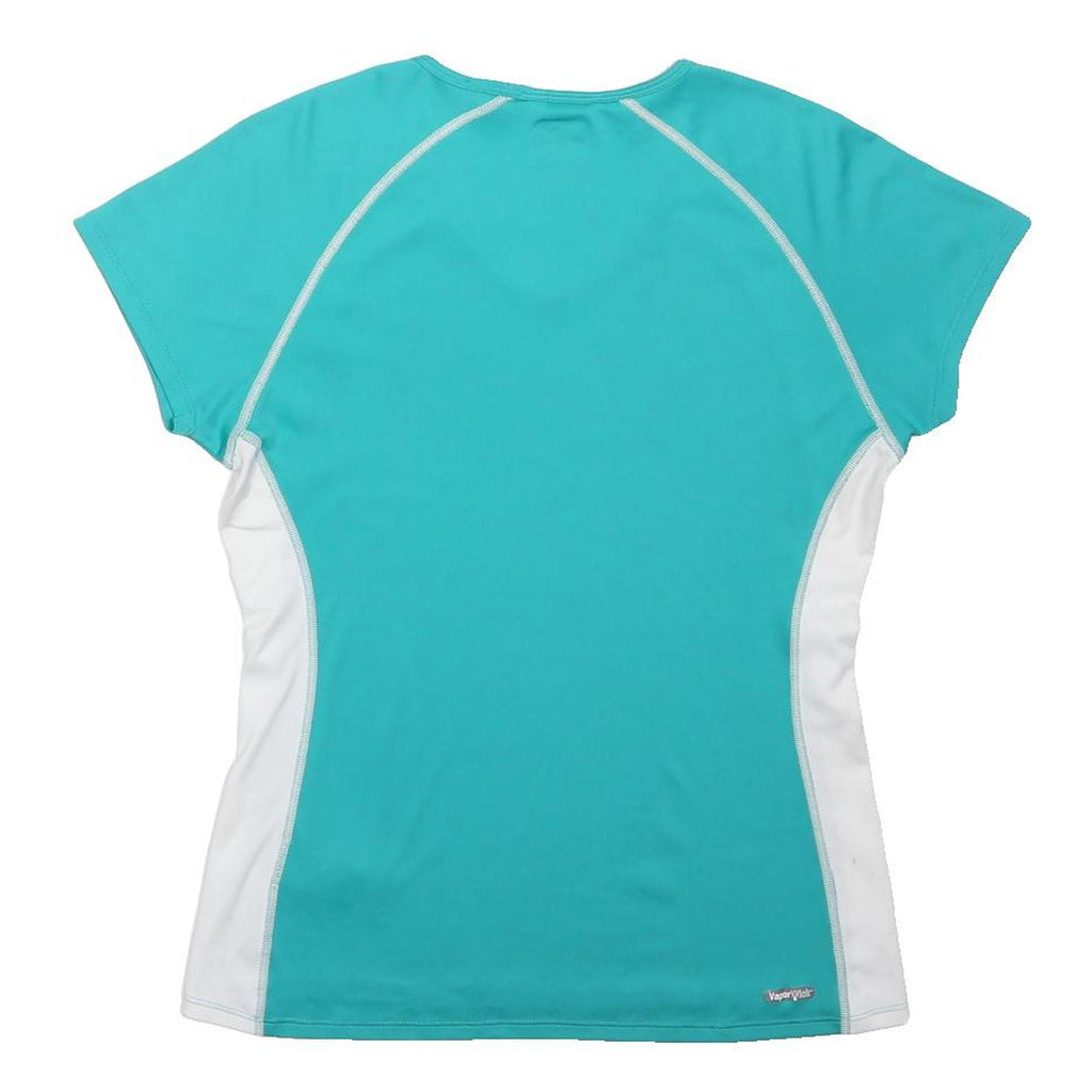 THE NORTH FACE Womens Blue & White Modern T-Shirt M Short Sleeve V-Neck Athletic