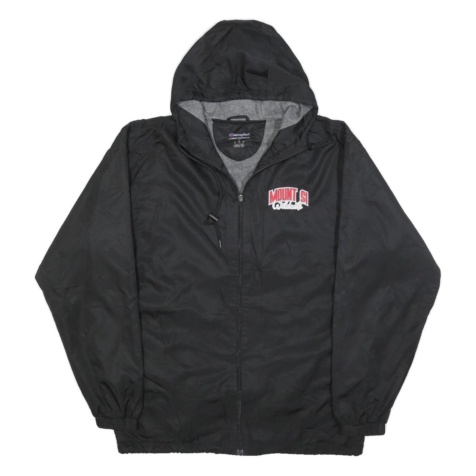 CHAMPION Mens Black Hooded Zip Jacket S Polyester Blend Plain Lightweight