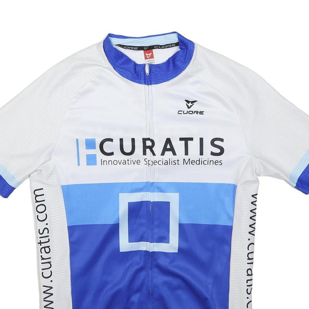 CUORE Mens White & Blue Curatis Graphic T-Shirt M Short Sleeve Round Neck