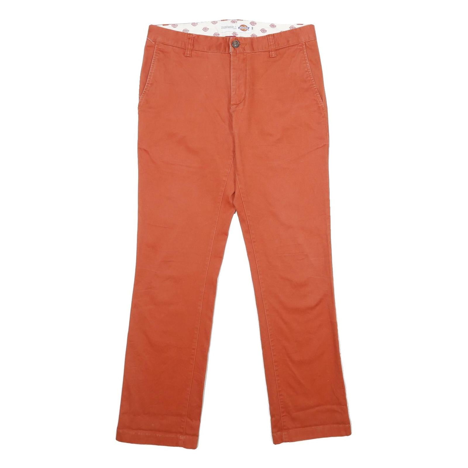 DICKIES Mens Cotton Blend Orange Regular Straight Trousers W30 L32 Workwear Zip