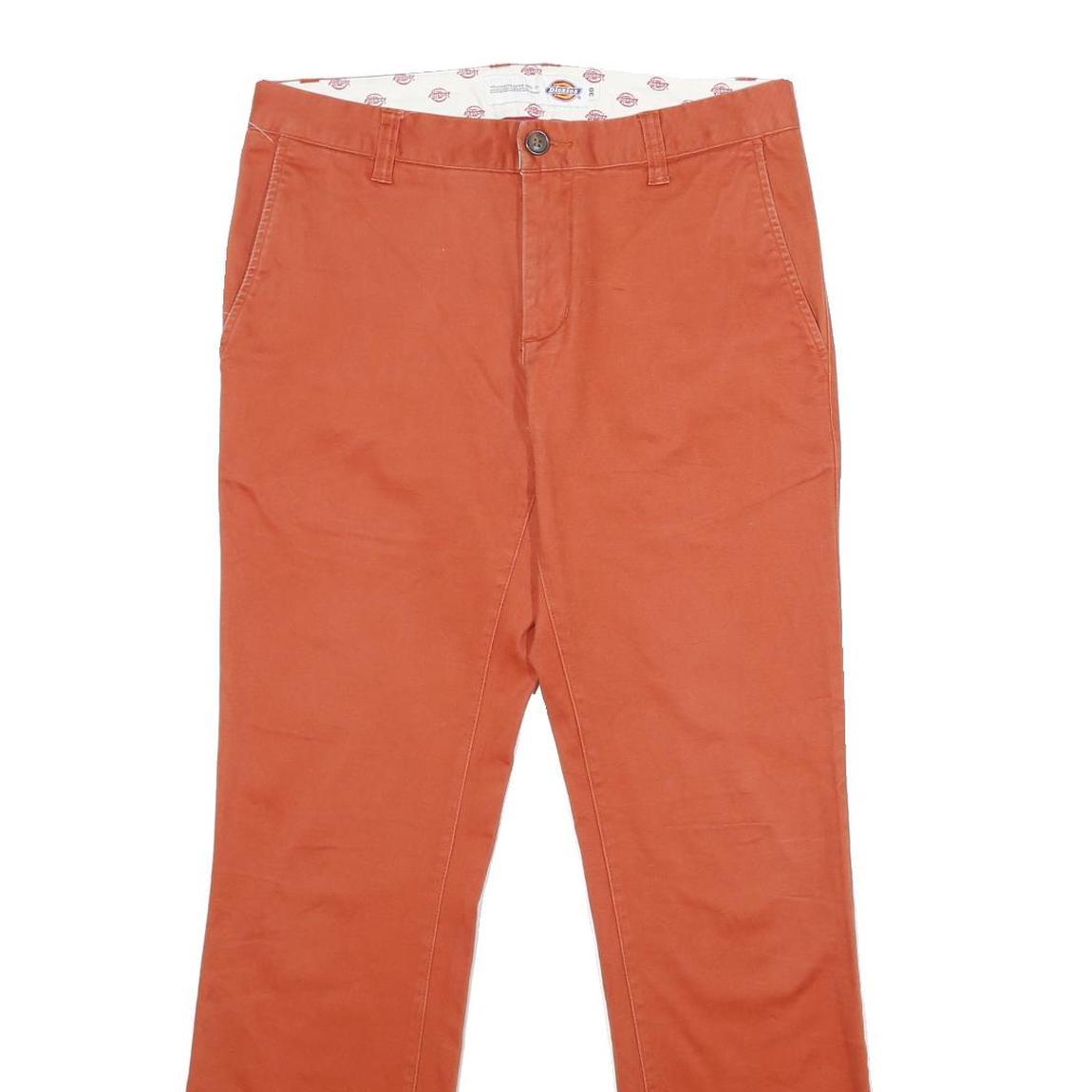DICKIES Mens Cotton Blend Orange Regular Straight Trousers W30 L32 Workwear Zip