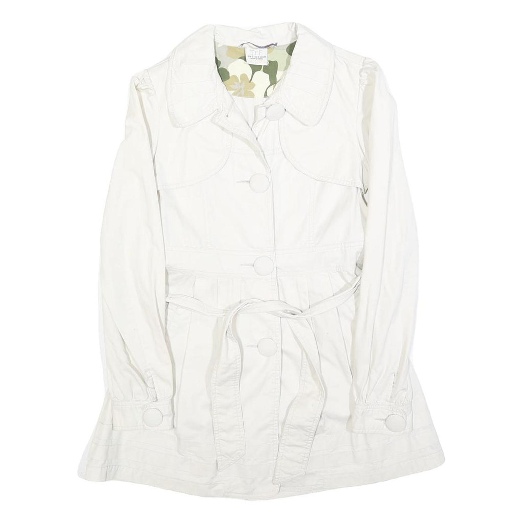 ZARA Womens White Cotton Blend Button Jacket S Plain Lightweight Stylish