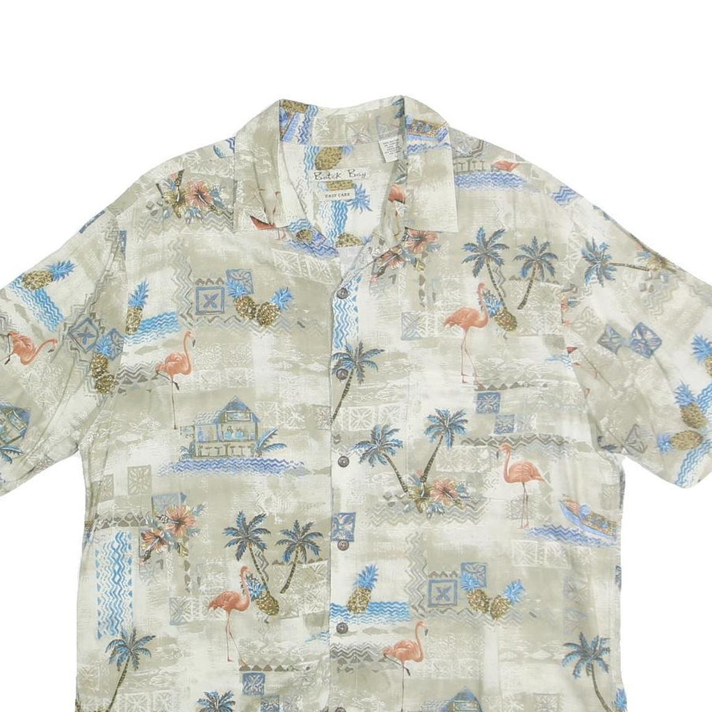 BATICK BAY Mens Beige Tropical Print Cotton Shirt L Summer Vacation Casual
