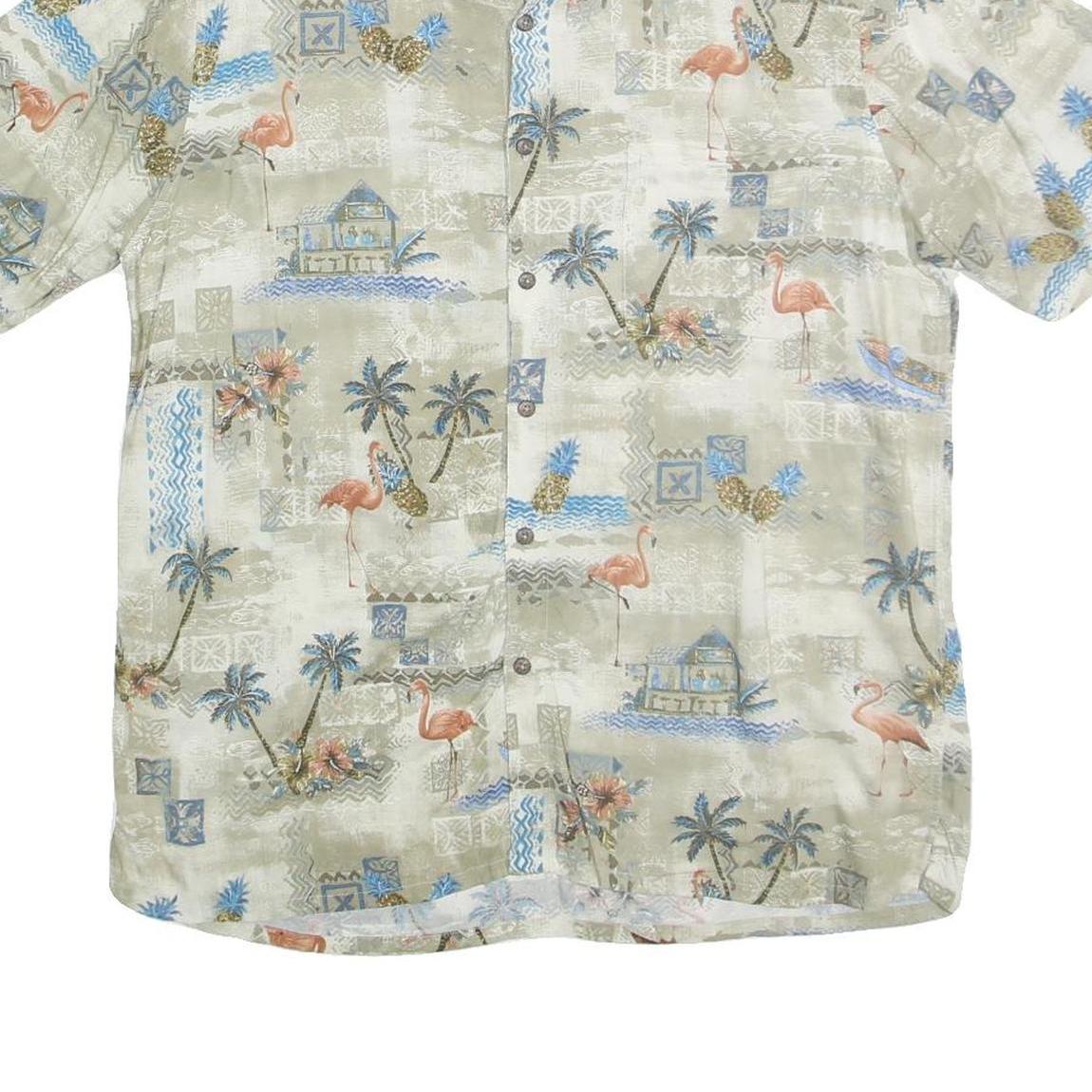 BATICK BAY Mens Beige Tropical Print Cotton Shirt L Summer Vacation Casual