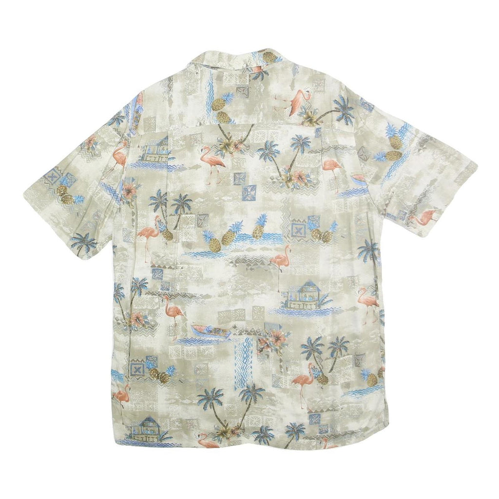 BATICK BAY Mens Beige Tropical Print Cotton Shirt L Summer Vacation Casual