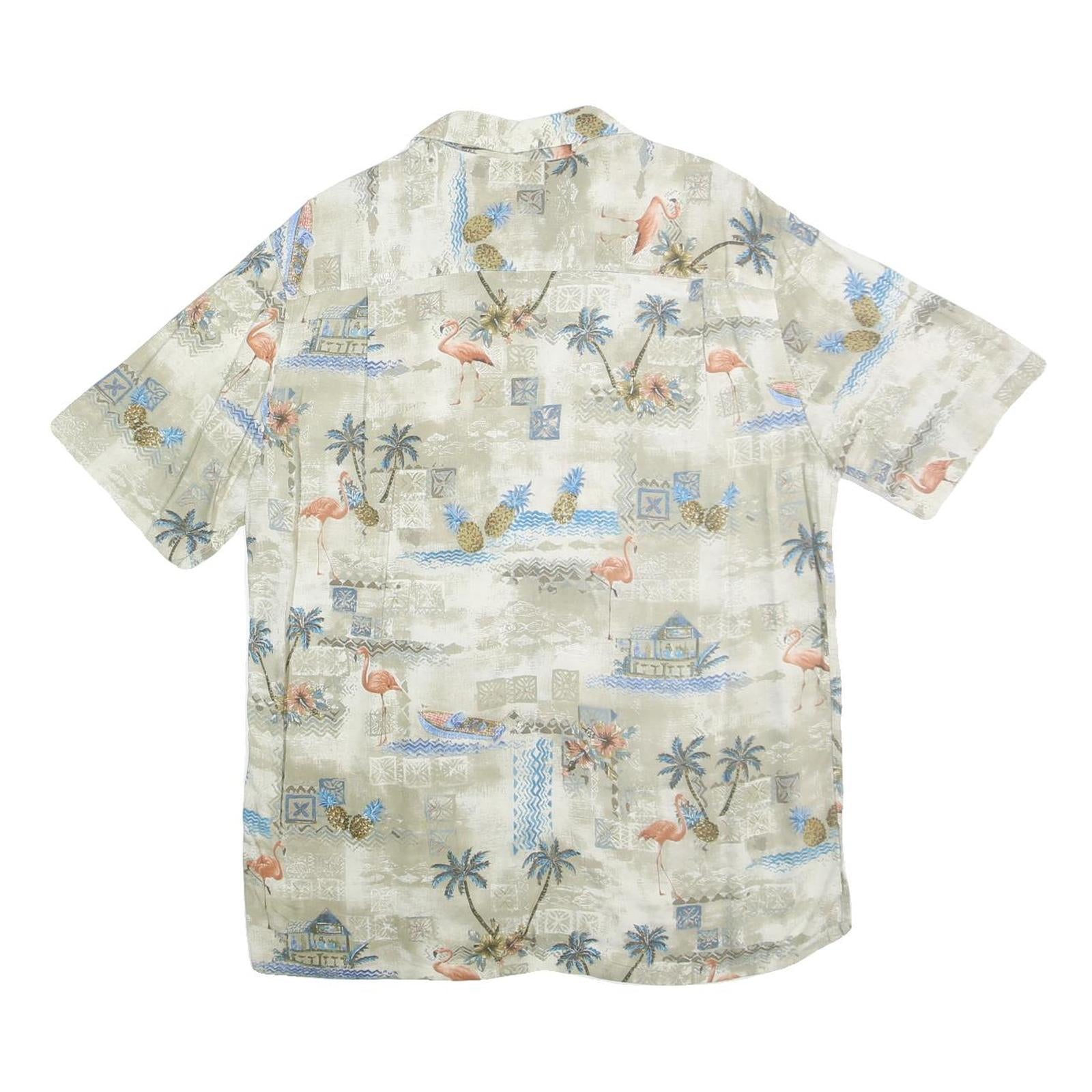 BATICK BAY Mens Beige Tropical Print Cotton Shirt L Summer Vacation Casual