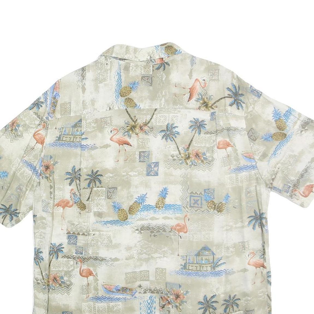 BATICK BAY Mens Beige Tropical Print Cotton Shirt L Summer Vacation Casual