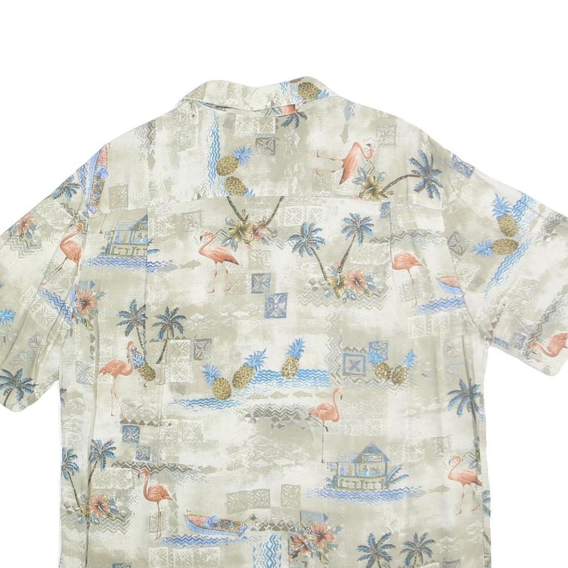 BATICK BAY Mens Beige Tropical Print Cotton Shirt L Summer Vacation Casual