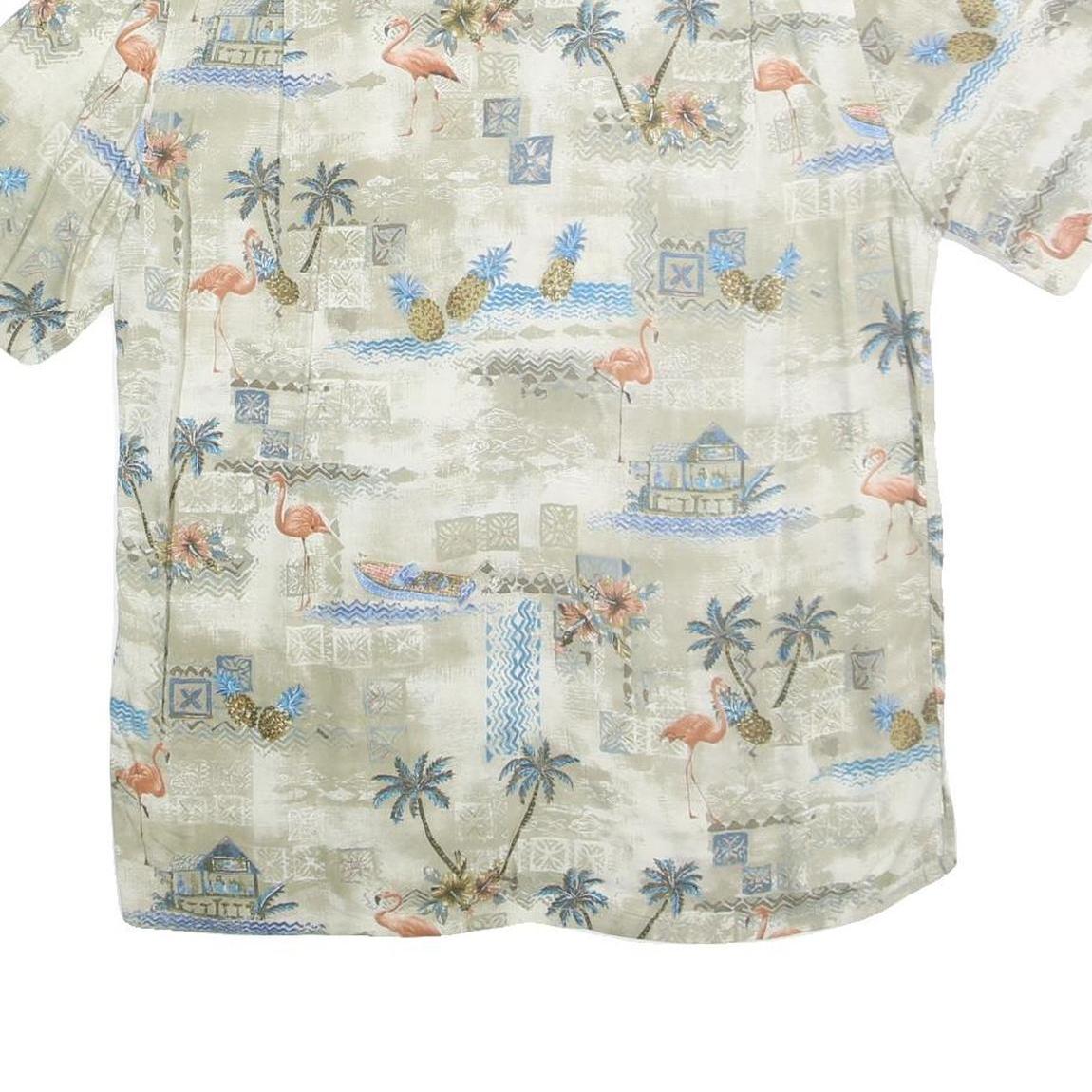 BATICK BAY Mens Beige Tropical Print Cotton Shirt L Summer Vacation Casual