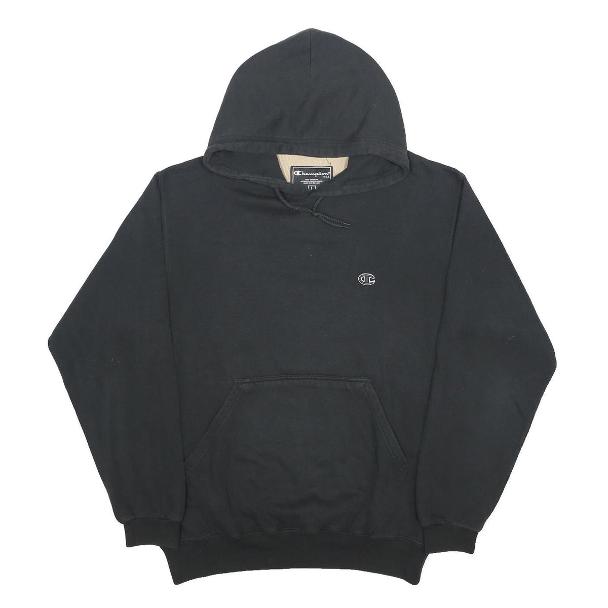 CHAMPION Mens Black Pullover Hoodie L Classic Cotton Blend Casual Sweatshirt