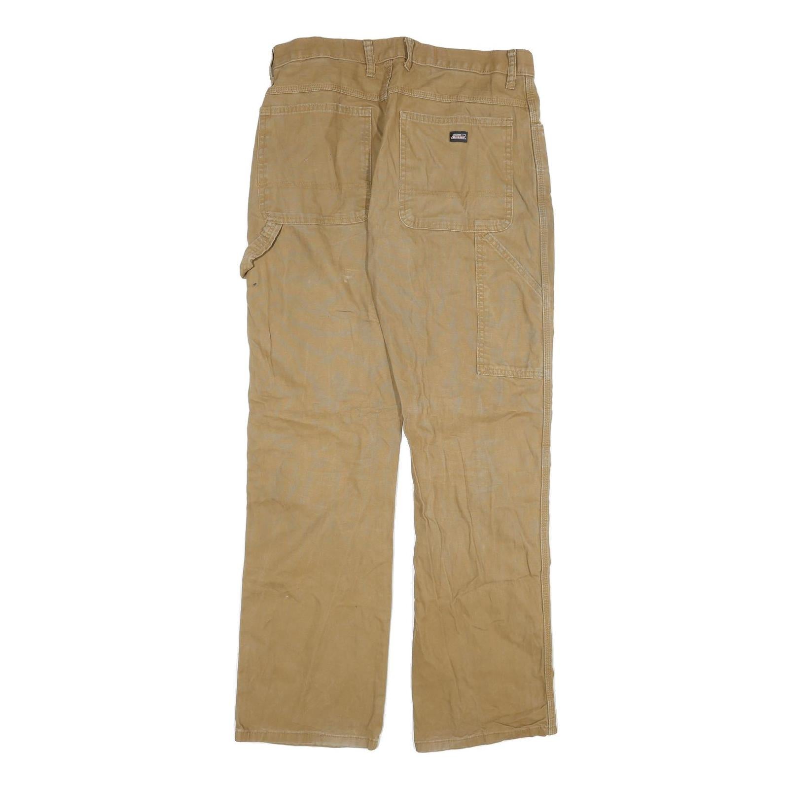 DICKIES Mens Cotton Blend Beige Regular Straight Trousers W32 L32 Workwear