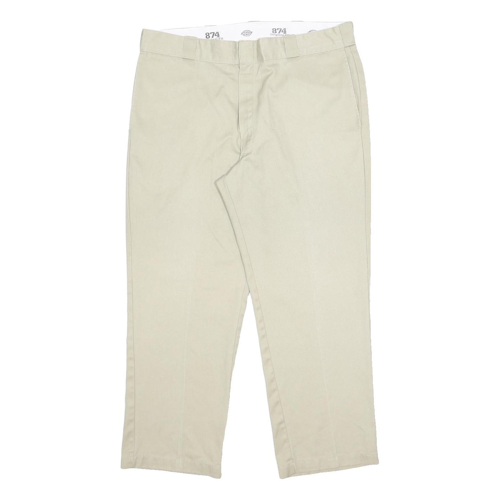 DICKIES Mens Regular Fit Beige Cotton Blend Trousers W38 L29 Zip Closure