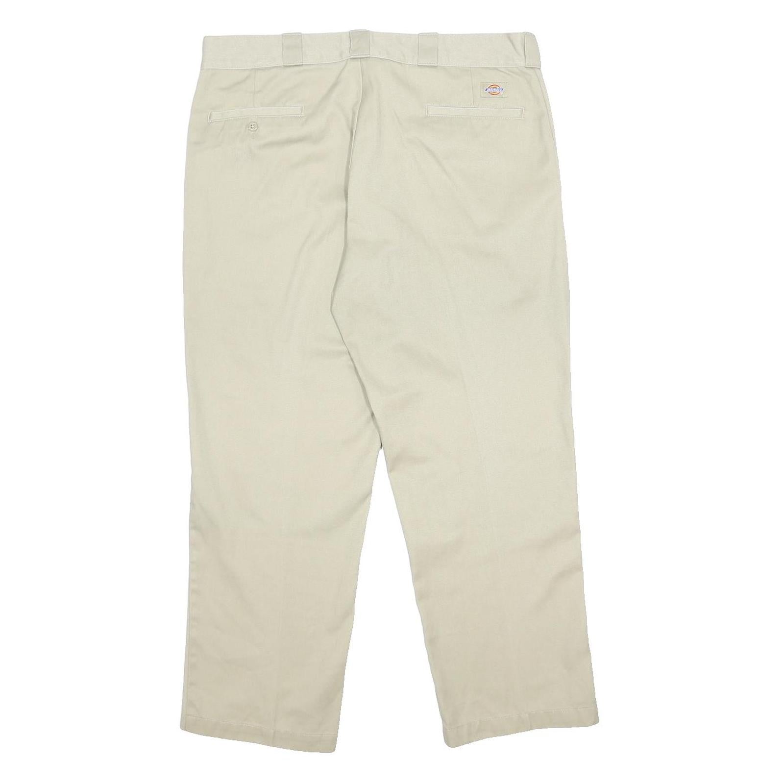 DICKIES Mens Regular Fit Beige Cotton Blend Trousers W38 L29 Zip Closure