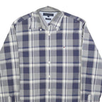 TOMMY HILFIGER Mens Blue Grey Check Shirt S Button Down Cotton Blend Long Sleeve