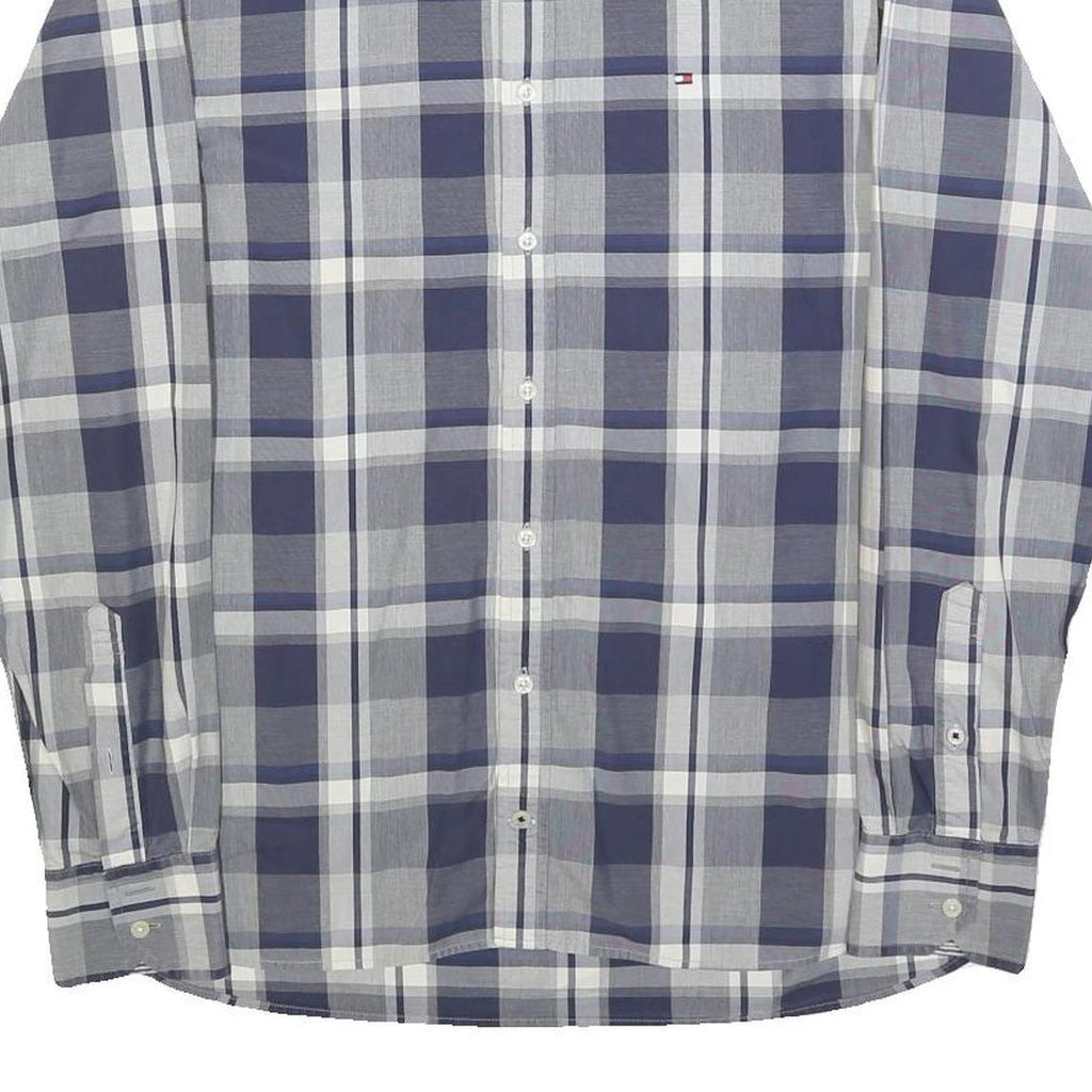 TOMMY HILFIGER Mens Blue Grey Check Shirt S Button Down Cotton Blend Long Sleeve