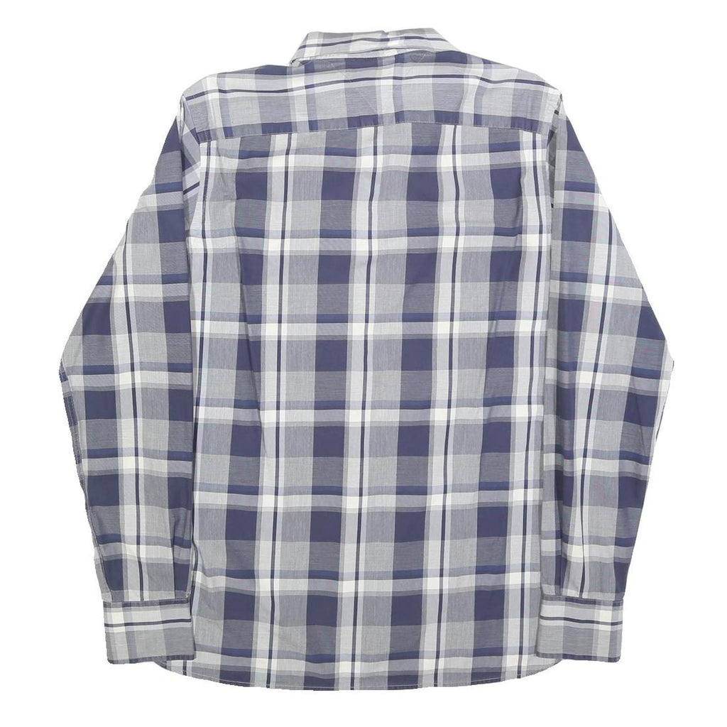 TOMMY HILFIGER Mens Blue Grey Check Shirt S Button Down Cotton Blend Long Sleeve